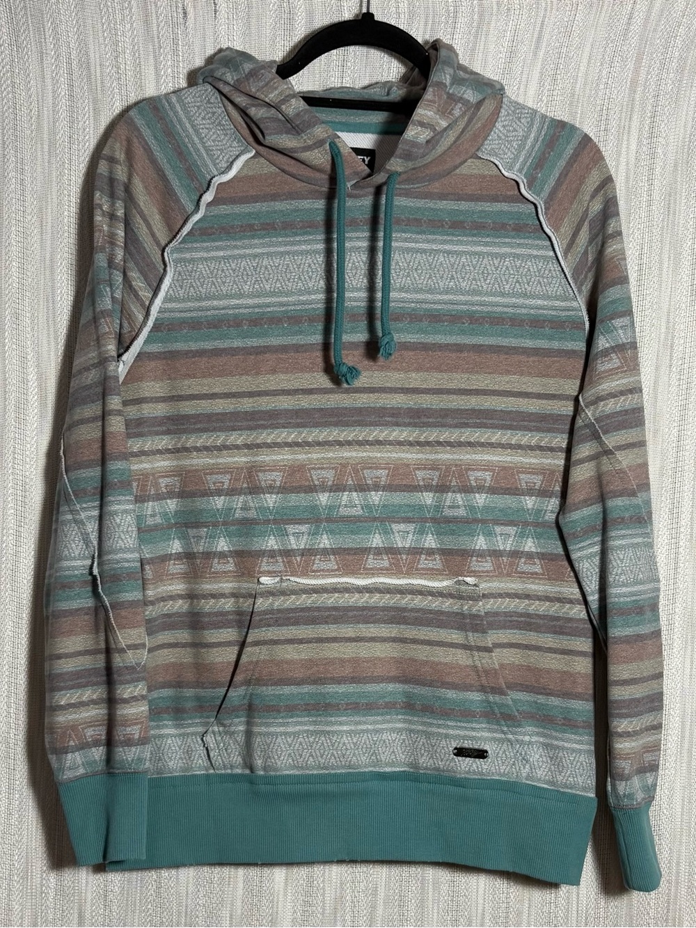 Hooey Striped Pullover Hoodie in Teal and Black